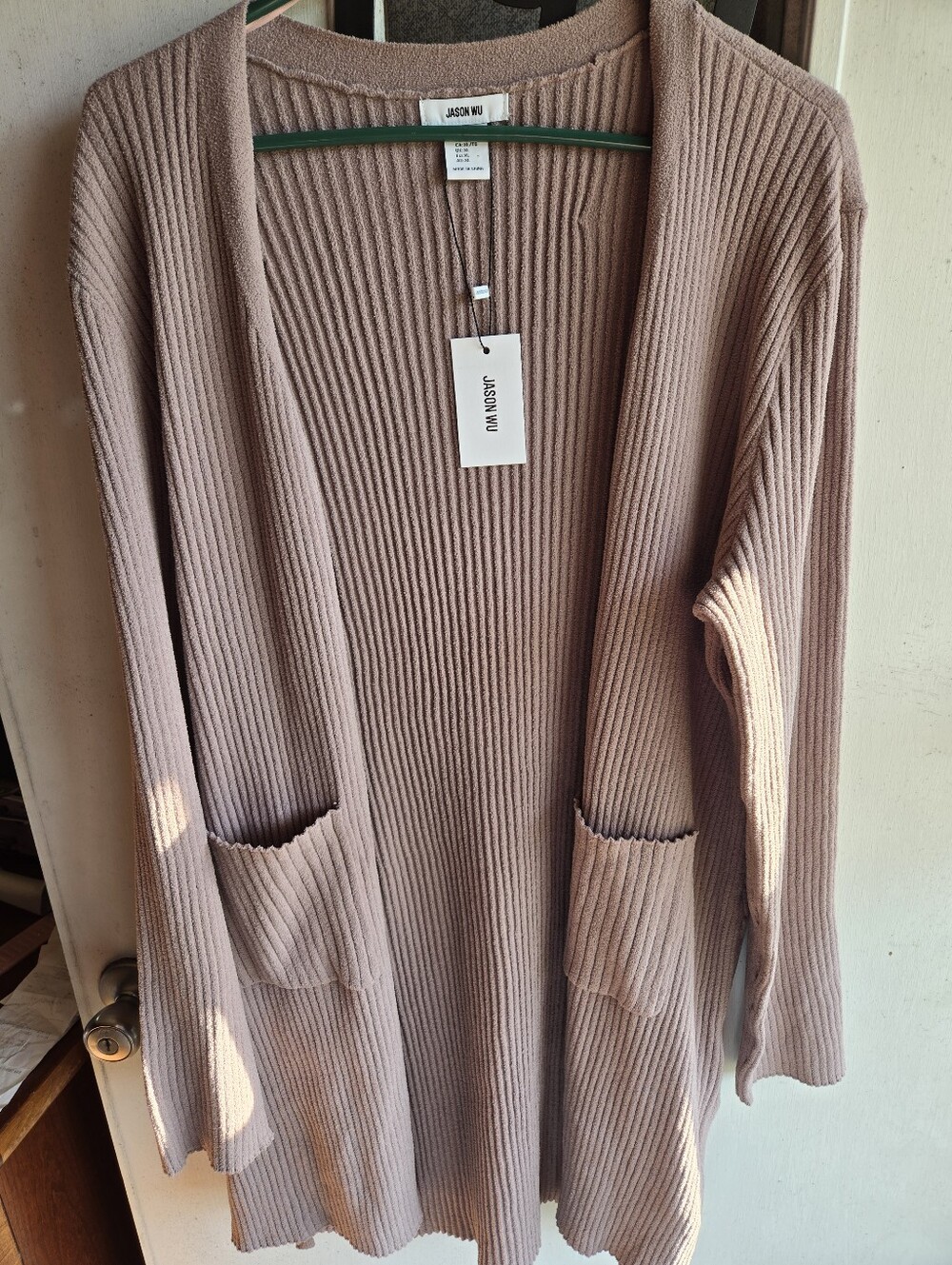 Jason Wu Dusty Taupe/Mauve Ribbed Open-Front Cardigan NWT